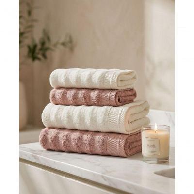 Jogo de Toalhas de Banho Aura 100% Algodão 520g-m2 Rosa e Branco Atlântica