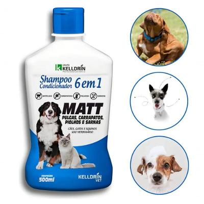 Shampoo para Cães e Gatos Kelldrin Matt Pulgas 6 em 1 Tutti Frutti 500ML