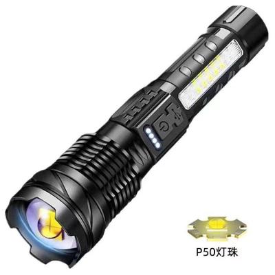 Lanterna Tática P50 com LED Alta Intensidade e Luz COB Preto Tudo em Caixa Recarregável USB
