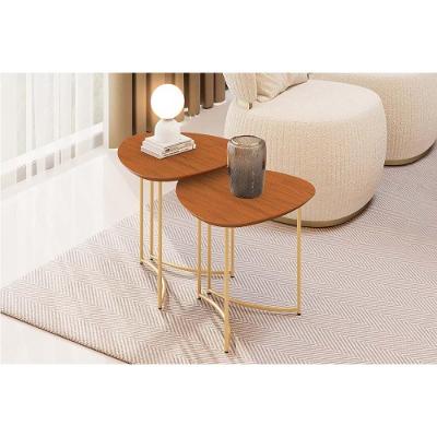 Mesa Lateral Sala Pétala Orgânica MDF Aço 224CM Café Tampo Madeirado DJ Móveis