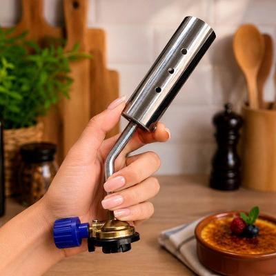 Maçarico Portátil Manual Tocha Gás Flamejante Profissional Prata Bivolt