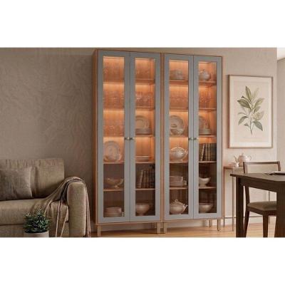 Cristaleira Divina LED Reflecta 2 Portas 6 Prateleiras MDF 140CM Cinza MGM