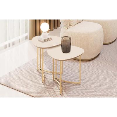 Mesa Lateral Sala Pétala Orgânico MDF Aço 224CM Off White Estilo Moderno DJ Móveis