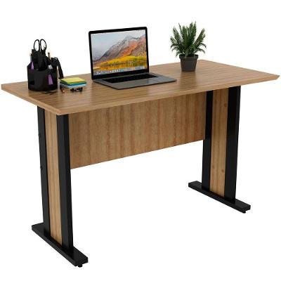 Mesa para Escritório Escrivaninha 117cm Moderno sem Gavetas MDP Amêndoa e Preto Tecnomobili