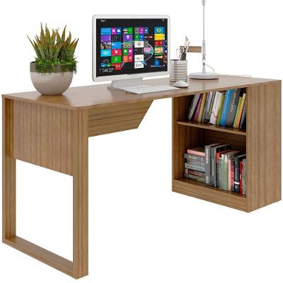 Mesa para Escritório Retangular com Armário Lateral Moderno sem Gavetas MDP 160CM Amêndoa