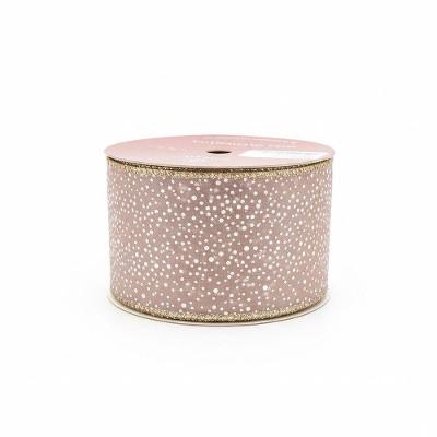 Fita Decorativa Aramada de Cetim Poá e Glitter Rosé Gold 6,3CM X 9,14 m Rosê Grillo Home Decor