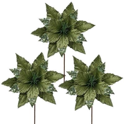 Flor Decorativa Flor Bico de Papagaio Pick Luxo com Glitter Verde Yangzi 30CM 3 Unidades