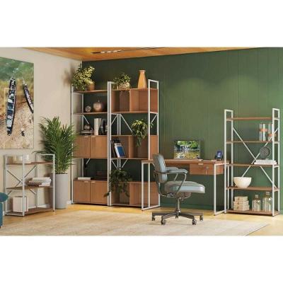 Escritório Completo Industrial 6 Peças com Estante LI018, Mesa LI002, Gaveteiro LI005 Branco