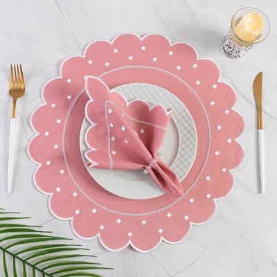 Jogo Americano Poá Rose com Acabamento Bordado 100% Poliéster Sousplat e Guardanapo para Mesa Rosa