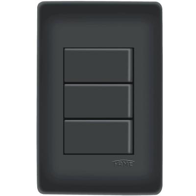 Interruptor Triplo Simples Habitat Black com Sistema Prensa Cabo Fame 06140514 Bivolt