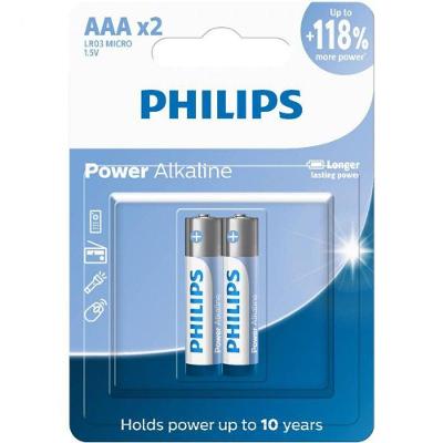 Pilhas Alcalinas AAA Philips LR03P2B-59 1,5V Alto Desempenho 118% Mais Energia 2 Unidades