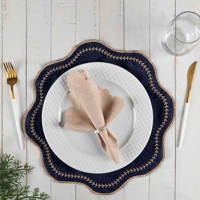 Kit Jogo Americano Paris Bordado Poliéster Elegante para Mesa Azul Marinho Casa Scarpa
