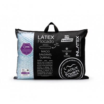 Travesseiro Cervical Basic Tpe Látex em Flocos Médio Antissinais Capa TPE Azul Claro Latex Foam