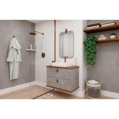 Gabinete c-Espelho Milano-Monet 80cm 1 Portas 1 Gaveta MDF Cinza MGM
