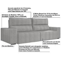 Sofá Retrátil 254cm Leonel Suede Cinza Gran Belo - 4