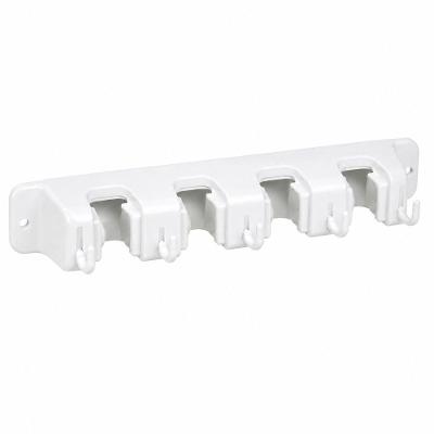 Organizador Porta Vassouras de Parede com 4 Suportes e 5 Ganchos Plástico Resistente Branco