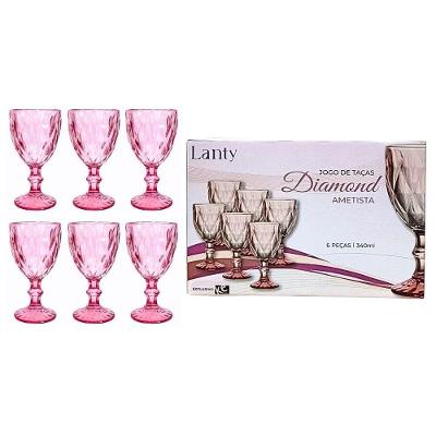 Jogo de Taças Diamond Ametista 6 Peças 340ml Vidro Resistente para Mesa Posta Roxo Ke Home