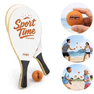 Kit Frescobol Sport Time com 2 Raquetes MDF 9mm Cabo Antiderrapante Bolinha Bege