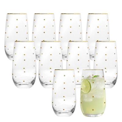 Jogo 10 Copos Altos de Vidro para Drink Borda Dourada Balls Transparente Wolff 300ML