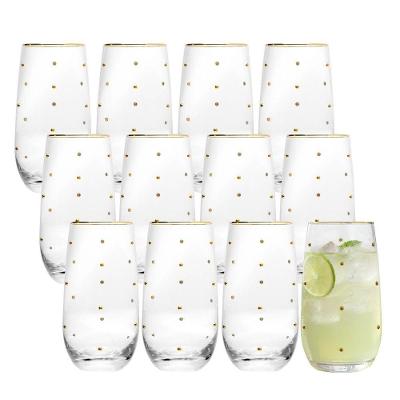 Jogo 12 Copos Altos de Vidro para Drink Borda Dourada Balls 300ML Transparente Wolff