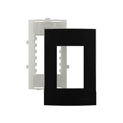 Placa para 3 Módulos Clean com Suporte 4x2 Horizontal Preto Ebony Margirius
