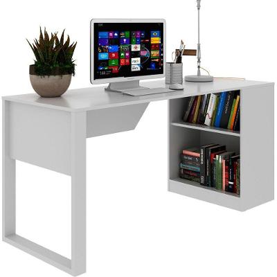 Mesa para Escritório Retangular com Armário Lateral 160CM Moderno MDP Branco Tecnomobili