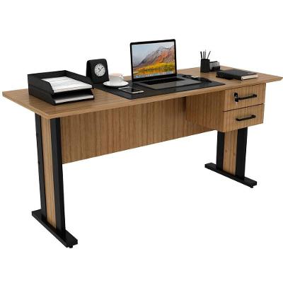 Mesa para Escritório Retangular Reversível 2 Gavetas 160CM Amêndoa e Preto