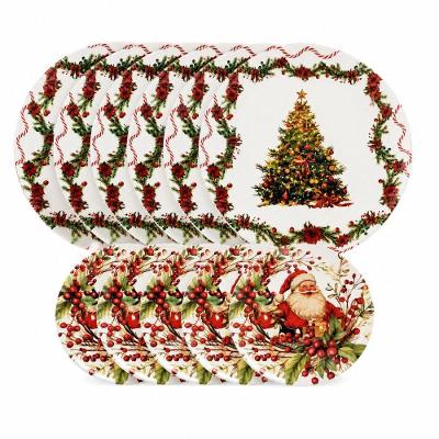 Conjunto de Pratos Natalino Melamina Papai Noel e Árvore de Natal 12 Peças Yangzi