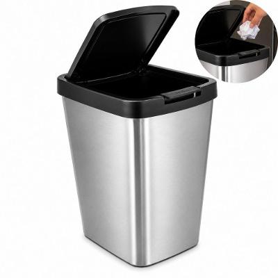 Lixeira Label 8L Aco Inox Abertura por Pressao Tampa Click Retangular Multiuso Prata