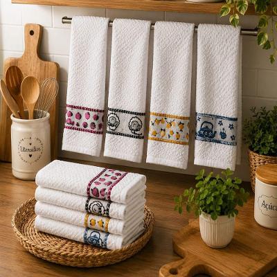 Pano de Prato 5025 Felpudo 100% Algodão Atoalhado com Barra Decorada Jacquard Off White LM Peter