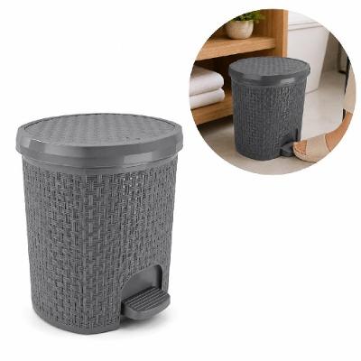 Lixeira de Chao Rattan 6L Plastico Abertura por Pedal Luxo Cinza para Banheiro Cozinha Lavabo