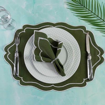 Jogo Americano Realeza com Guardanapos 100% Poliéster Acabamento Bordado Verde Musgo Casa Scarpa