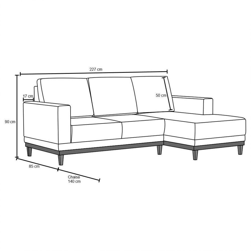 Sofá Kayrós 200Cm 3 Lugares Com Chaise Esquerdo D05 Linho Bege - Mpozenato - 3