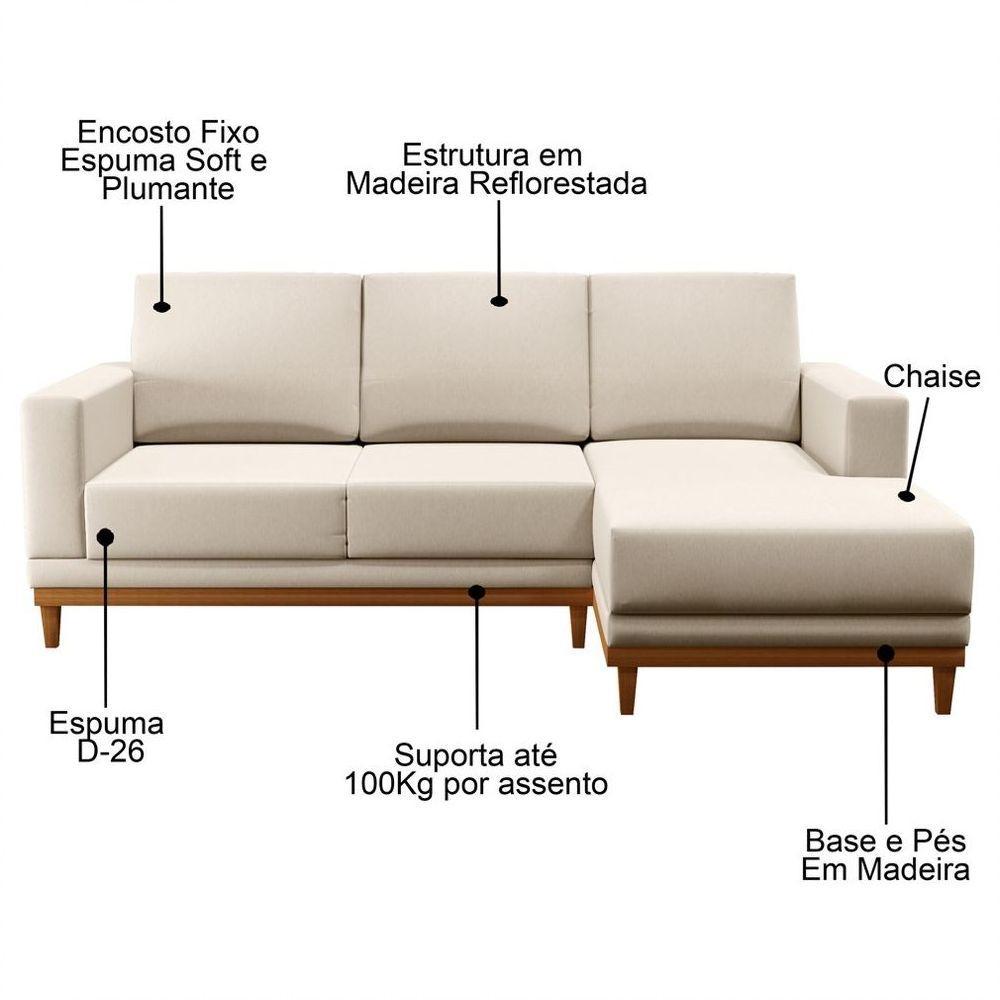 Sofá Kayrós 200Cm 3 Lugares Com Chaise Esquerdo D05 Linho Bege - Mpozenato - 4