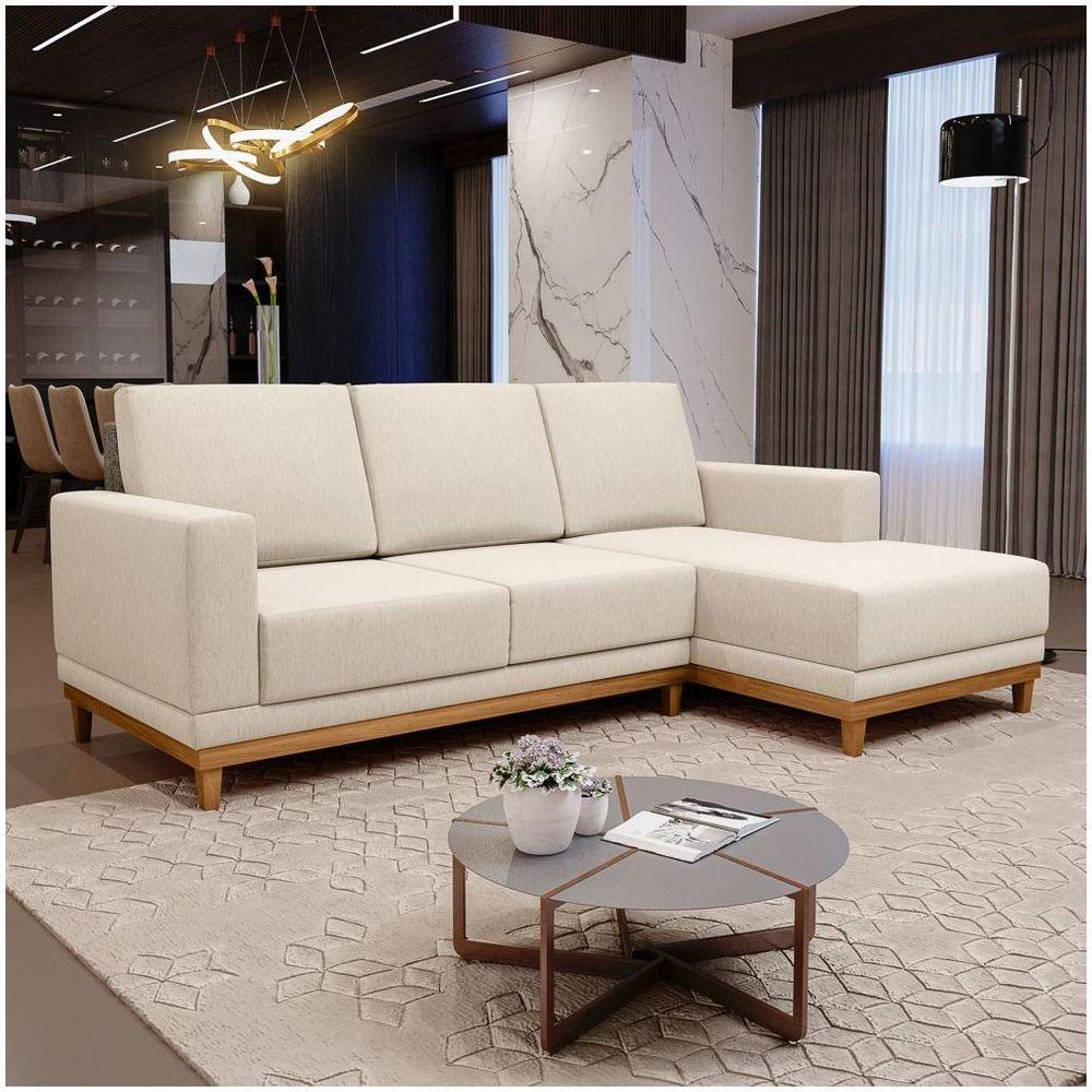 Sofá Kayrós 200Cm 3 Lugares Com Chaise Esquerdo D05 Linho Bege - Mpozenato - 6