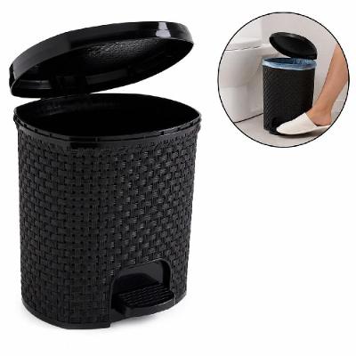 Lixeira Rattan 6L Plástico com Pedal Tampa Removível BPA Free Preto para Banheiro Cozinha