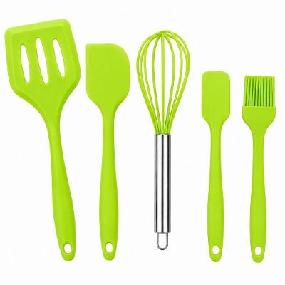 Kit Utensílios de Cozinha Silicone 5 Peças com Cabos Ergonômicos para Uso Diário Verde
