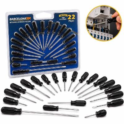 Kit de Chaves Fenda e Phillips e Torx 22 Peças Completo com Cabos Anatômicos em Polipropileno Bivolt