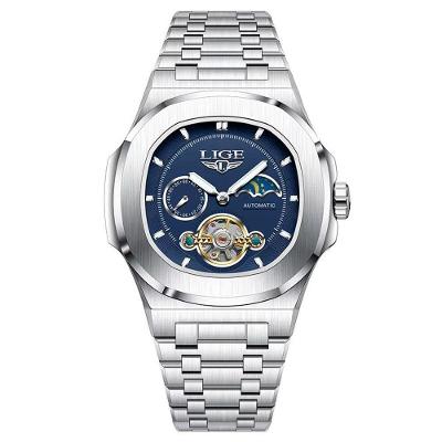 Relógio Masculino Horizonte Lunar Analógico Aço Inox Mecânico Azul Lige