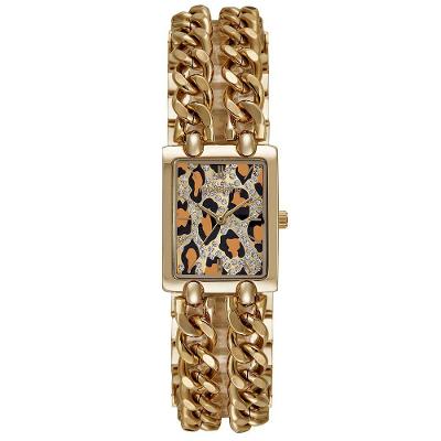 Relógio Feminino Quadrado Cristais Corrente Metal Analógico Dourado Mondaine
