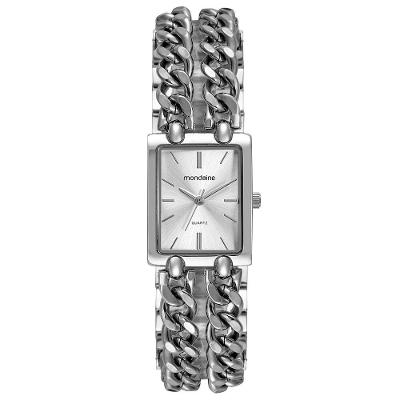 Relógio Feminino Quadrado Corrente Aço Inox Analógico Prata Mondaine