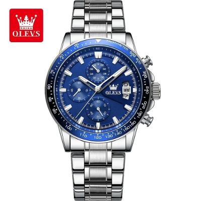 Relógio de Pulso Masculino Ty705 Cronógrafo Aço Inox Azul Olevs