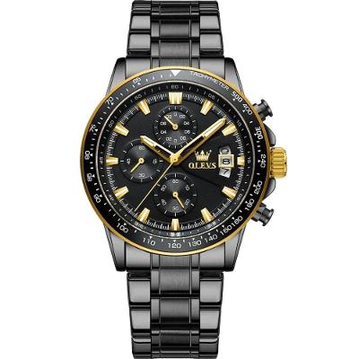 Relógio de Pulso Masculino Ty705 Cronógrafo Aço Inox Preto Olevs