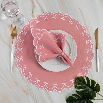 Jogo Americano Sparta Rose com Guardanapos Bordado Poliéster Elegante para Mesa Roxo Casa Scarpa