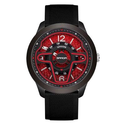 Relógio Analógico para Homem Sanda com Mostrador Rotativo Vermelho e Pulseira de Silicone