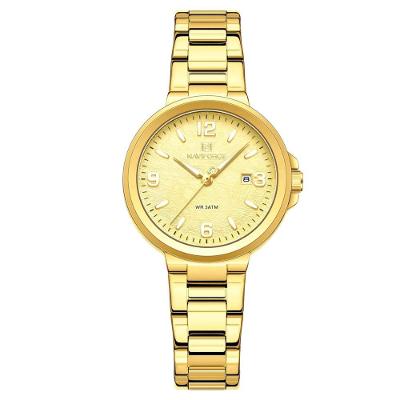 Relógio Analógico Feminino com Pulseira Aço Inox Ponteiros Luminosos Exibição de Data Dourado