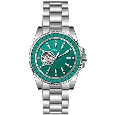 Relógio Clássico 2026 Automático Mecânico com Aro de Diamantes Verde Aço Inox