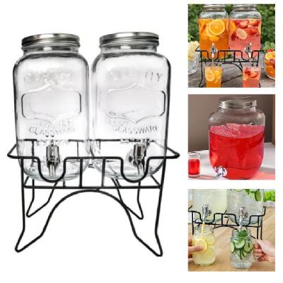 Suqueira Dupla com Suporte Dispenser 4L de Vidro e Inox para Festa e Eventos 8 Peças