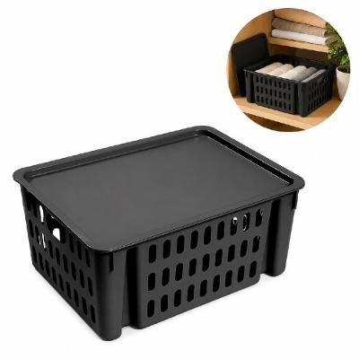 Organizador Empilhável com Tampa 7,4L Preto em Polipropileno (PP) Multiuso para Guarda Roupa