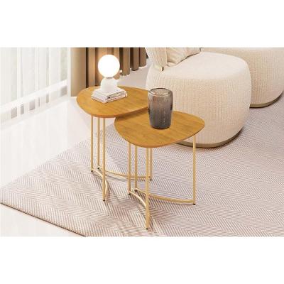 Mesa Lateral Pétala Orgânico MDF Aço 224CM Amadeirado Sala Moderna DJ Móveis